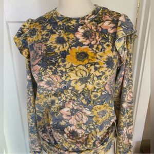 Lauren Conrad Fleece Floral Yellow shirt ruffle sleeve Long Sleeve Women's XS